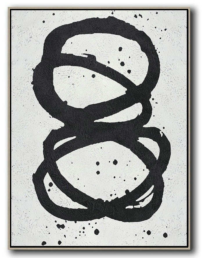 Original Artwork Extra Large Abstract Painting,Black And White Minimal Painting On Canvas - Hand Painted Acrylic Painting